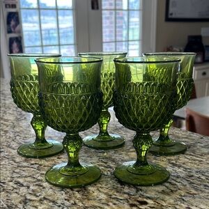 Vintage 1960s Indiana Glass water goblets in the "Diamond Point" pattern